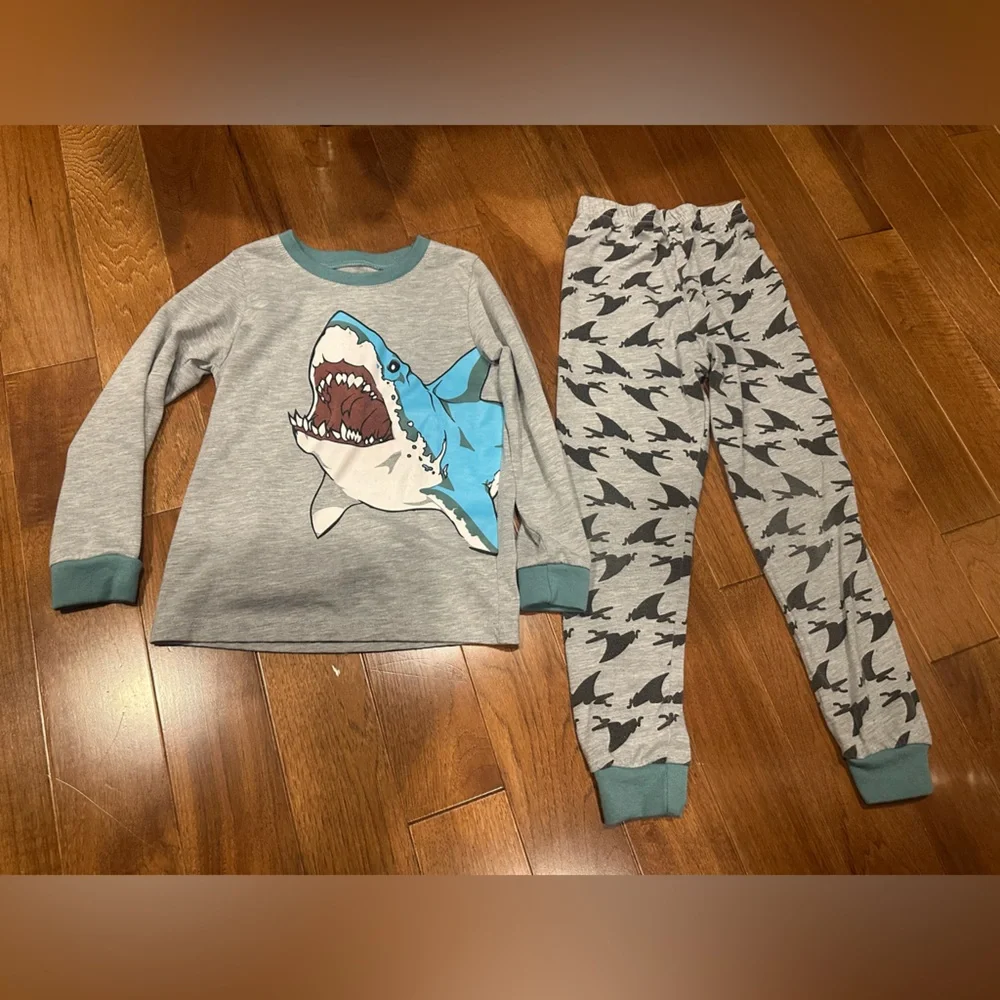 Shark Attack Kids Pajama Set - Gray and Blue